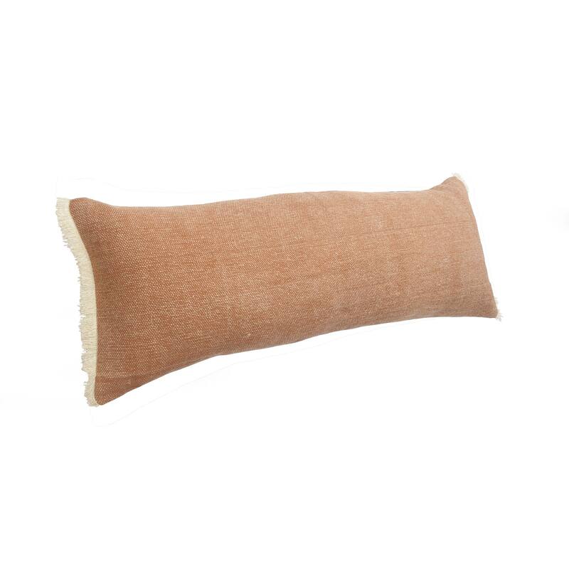 36" Caramel Brown and White Coated Fringed Rectangular Throw Pillow