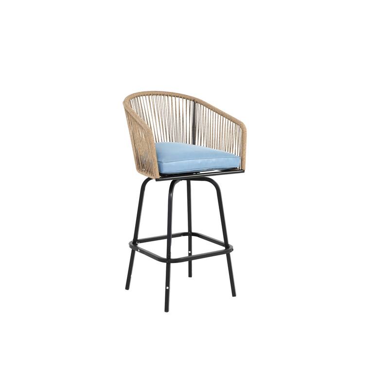Outdoor Bar Stools Set of 2,All-Weather Rattan Bar Chairs with Armrests & Backrest