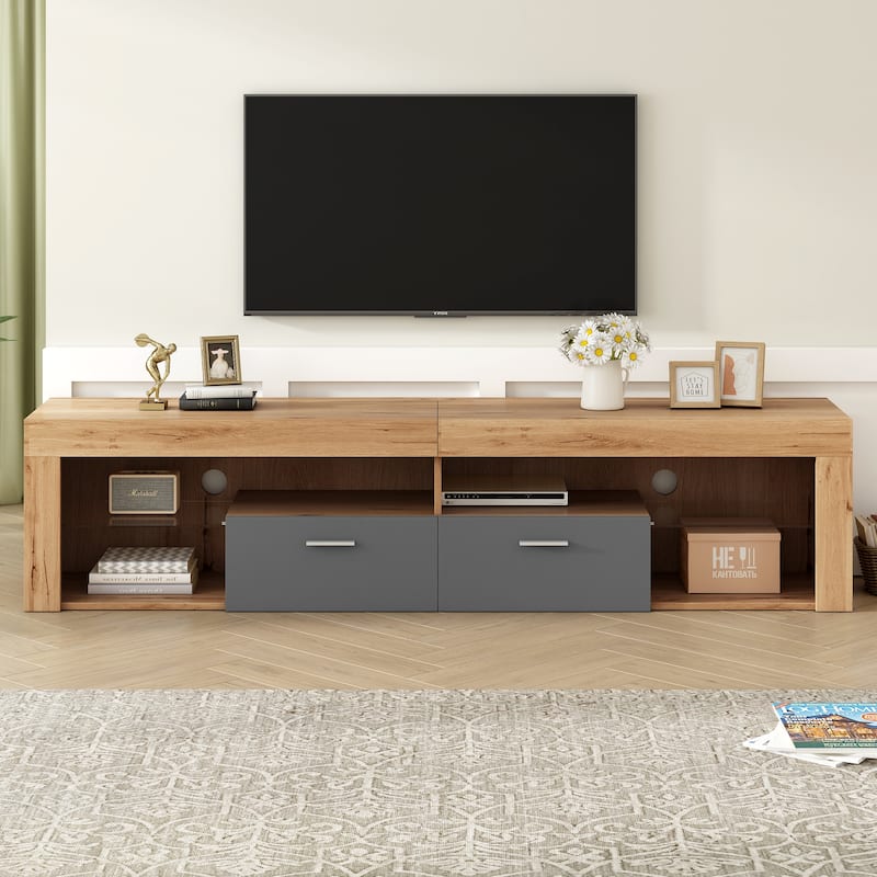 Freestanding TV Stands LED Light Entertainment Center, Media Console with 6 Storage Cabinets, TV Cabinet for TVs up to 80"