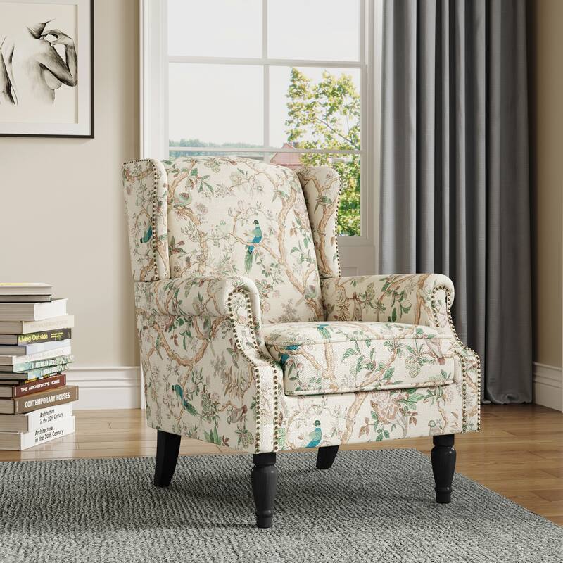 Wingback Accent Chair Nailhead Trim Living Room Reading Chair
