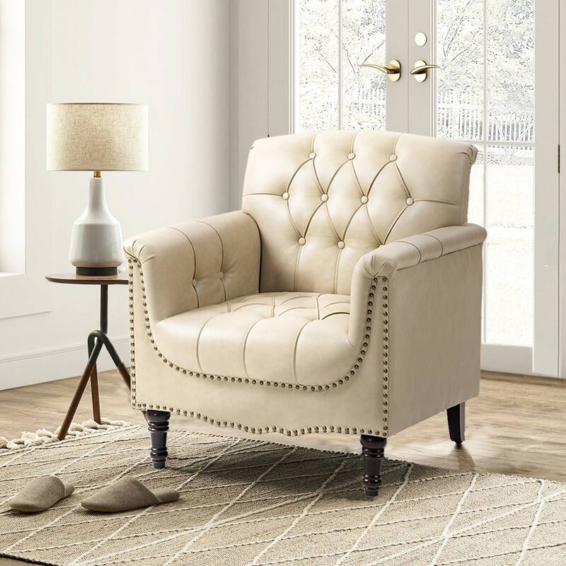 Modern Faux Leather Accent Chairs Set Of 2, Upholstered Armchair For Living Room