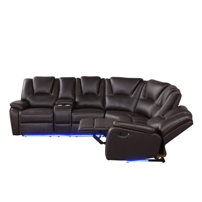 Modern Faux Leather Manual Reclining with LED Light Strip with 2 Cup Holders