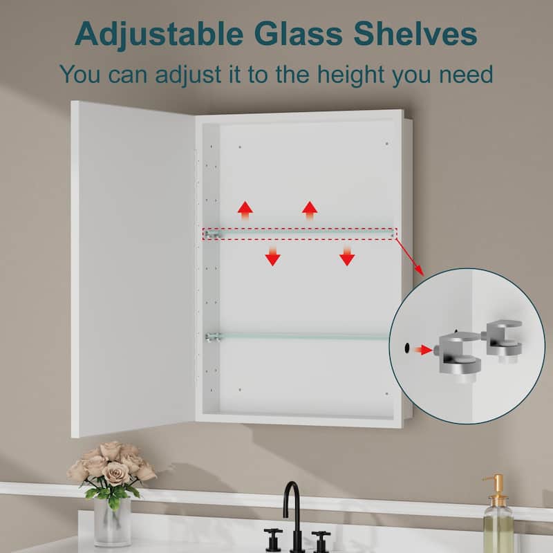 Elise Iron Medicine Cabinet with Mirror, Adjustable Shelves, Recessed or Wall Mount