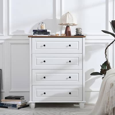Ivory White 4 Drawers 29.1 in. Wide Chest of Drawers 4 Drawers Dresser with Deep Space Wood Tall Storage Drawers Cabinet