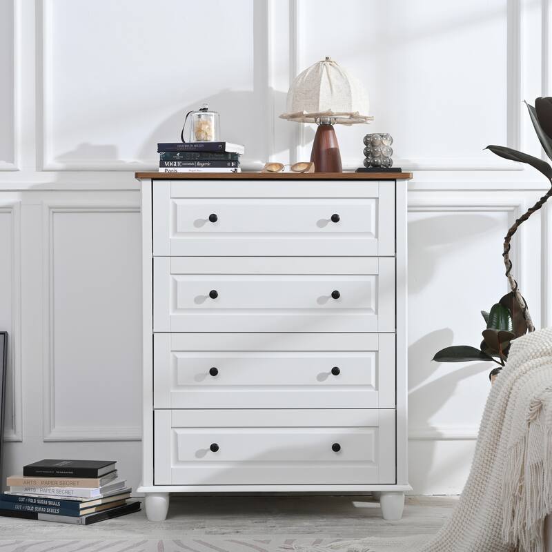 Ivory White 4 Drawers 29.1 in. Wide Chest of Drawers 4 Drawers Dresser with Deep Space Wood Tall Storage Drawers Cabinet