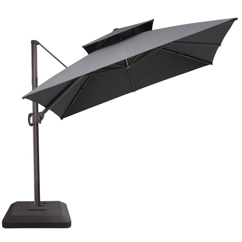 11 x 11 FT Outdoor Patio Cantilever Umbrella 360 Degrees Rotation and Base Stand