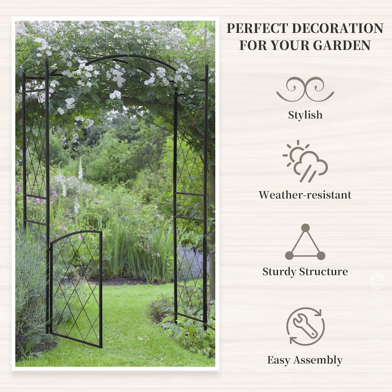 Outsunny 85inch Metal Garden Arch Arbor with Gate