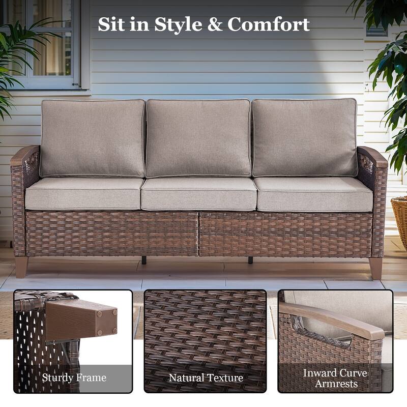 Outdoor Wicker 3 Seater Sofa with Deep Seating