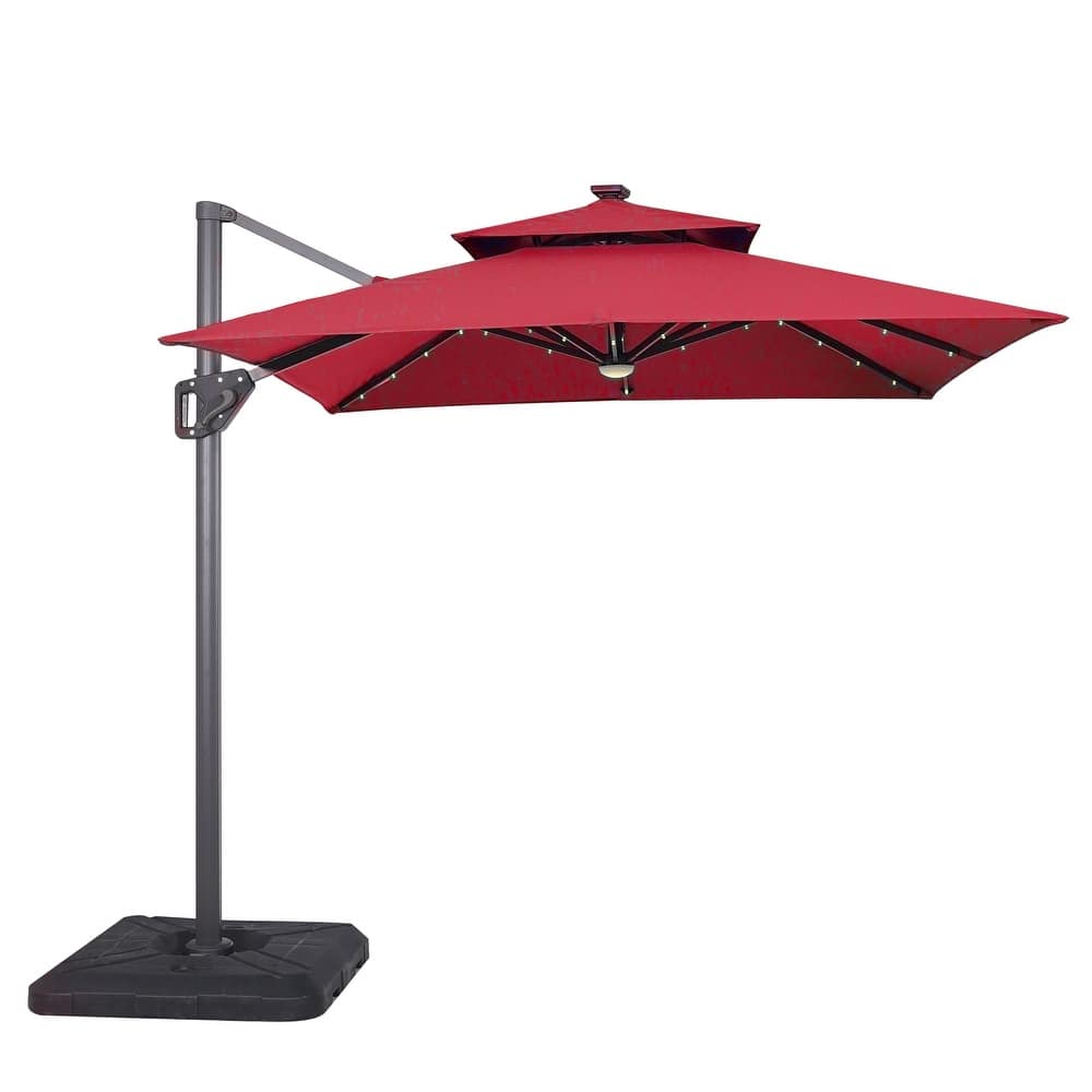 Furniture of America Yetta 8-foot LED Lights Steel Cantilever Offset Tilt Square Roma Umbrella with Base