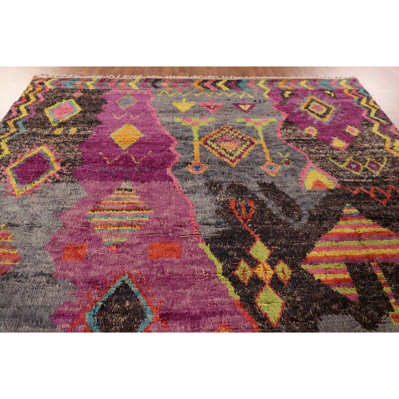 Tribal Plush Moroccan Area Rug Hand-Knotted Wool Carpet - 9'0" x 12'5"