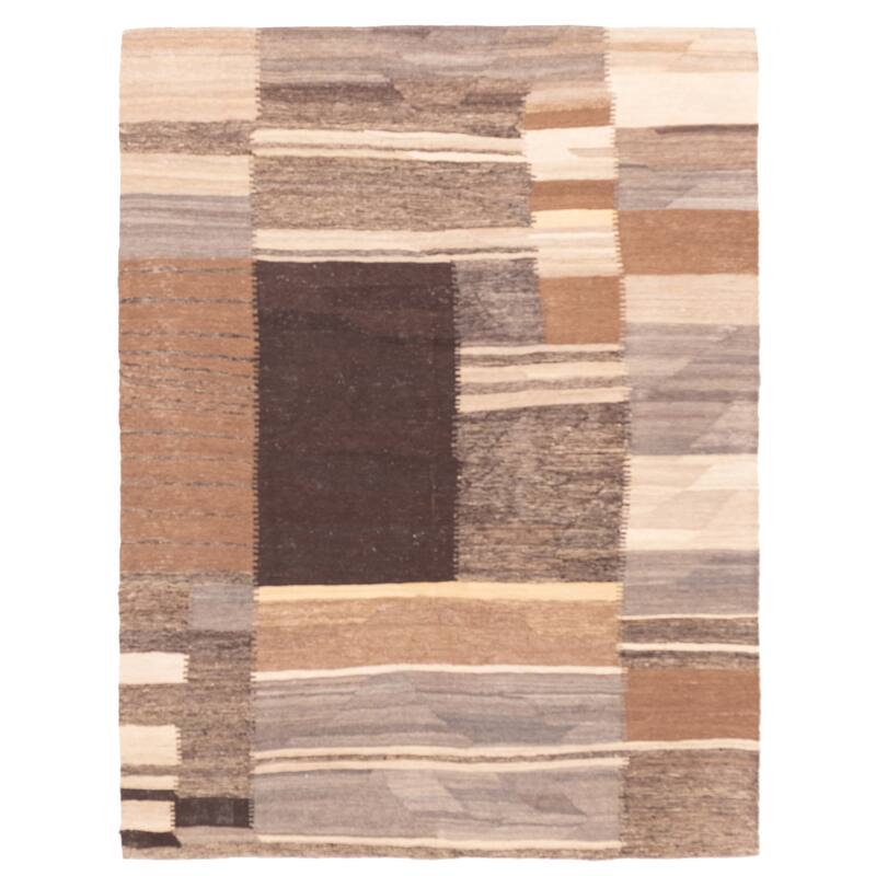 ECARPETGALLERY Flat-Weave Boho Brown Wool Kilim - 5'0 x 6'7