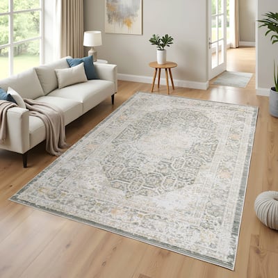 Calliope Textural Distressed Traditional Grey/ Orange Area Rug
