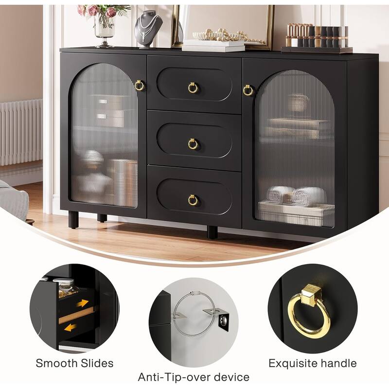 Modern Large Buffet Cabinet with Storage, 59" Wooden Storage Cabinet with 2 Acrylic Doors & 3 Drawers
