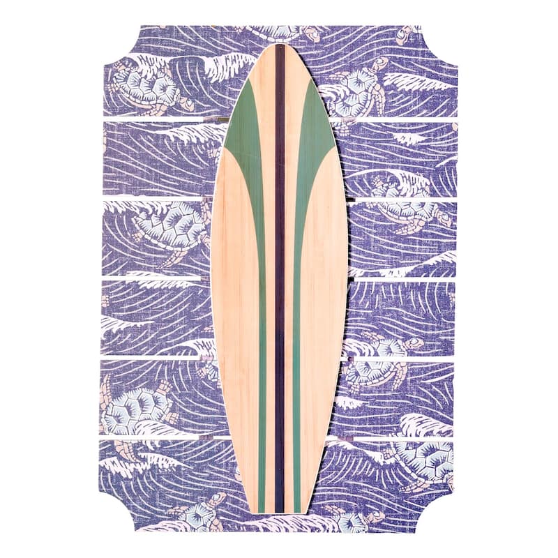 Kona Coast by Reyn Spooner HONU 'AUKAI Horizon Blue Surf Board on Plank Wall Art - 14" x 20"