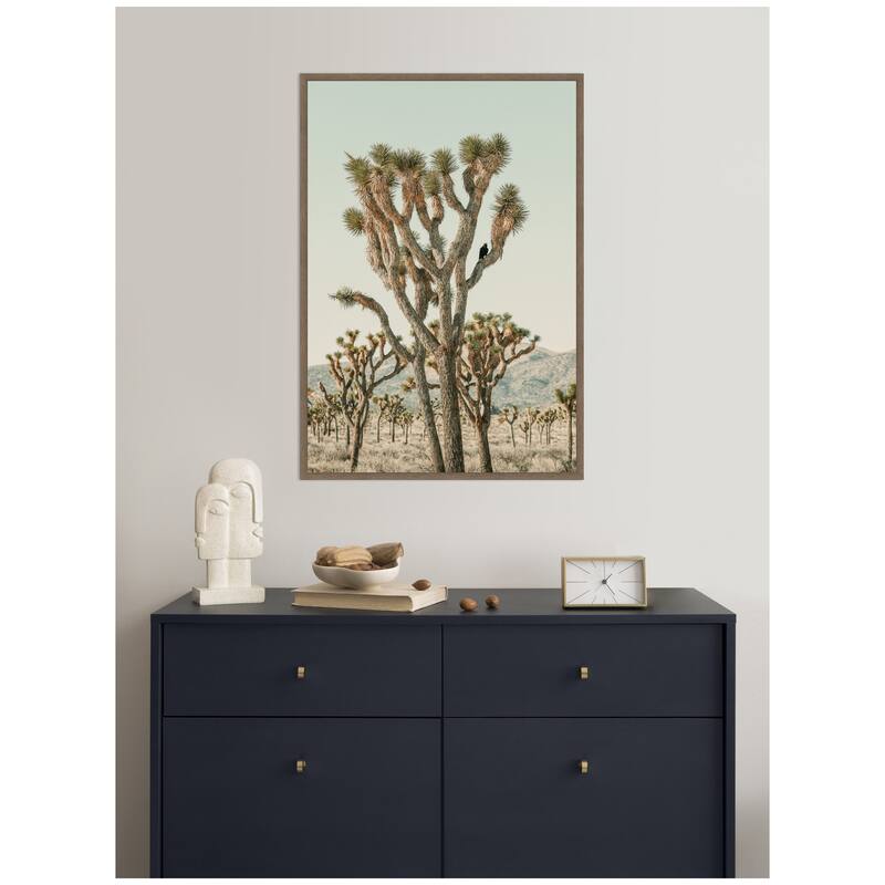 Kate and Laurel Joshua Tree With Crow by Alicia Bock Framed Canvas Wall Art Print