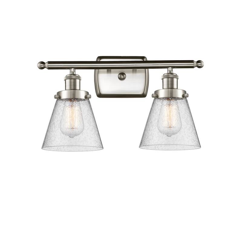 Innovations Lighting Small Cone 2 Light 16" Wide Vanity Light - Brushed Satin Nickel / Seedy