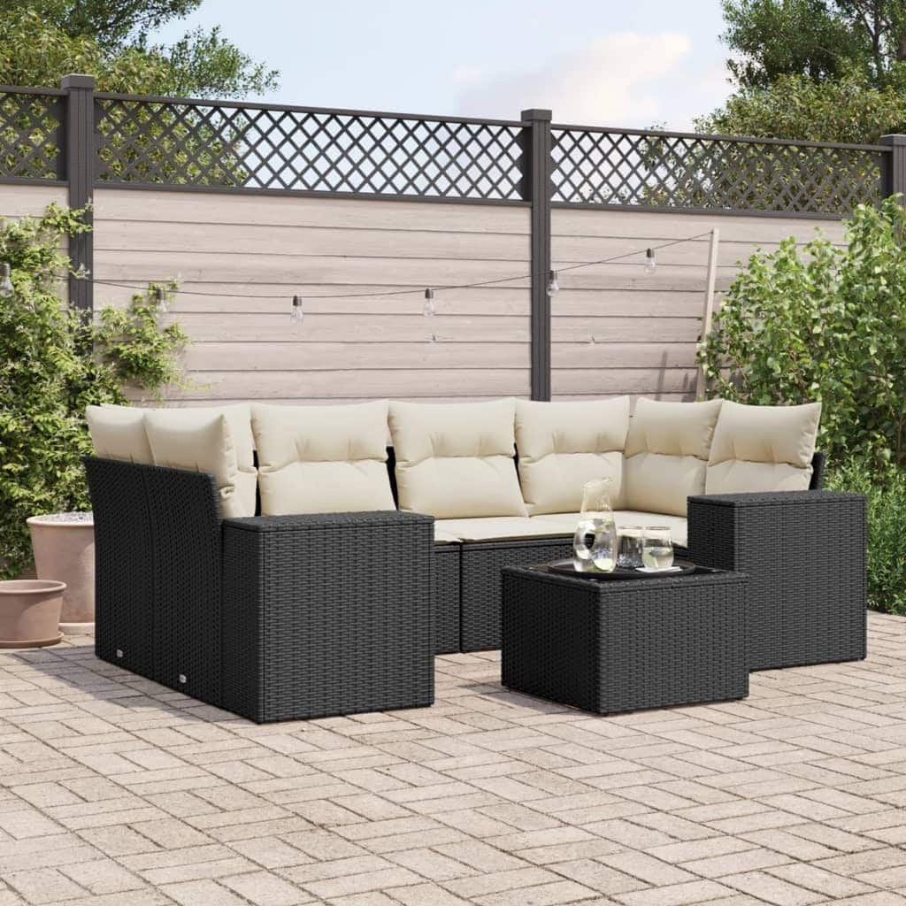 vidaXL Patio Sofa Set with Cushions Outdoor Furniture 7 Piece Poly Rattan - 24.4 x 24.4 x 27.2