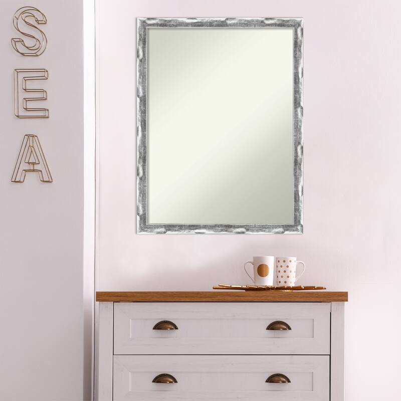 Non-Beveled Bathroom Wall Mirror - Scratched Wave Chrome Frame