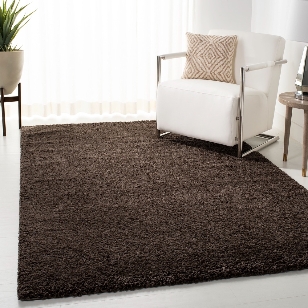 SAFAVIEH Vegas Shag Collection VGS868F Solid 3.15-inch Extra Thick Living Room Dining Bedroom Area Rug 5' x 5' Square Grey