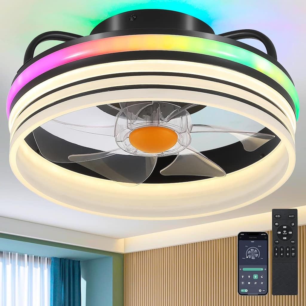 13" Modern Ceiling Fan with LED Light,Remote and APP Control,for Small Room,Bedroom,Bathroom,Closet - 13 Inches