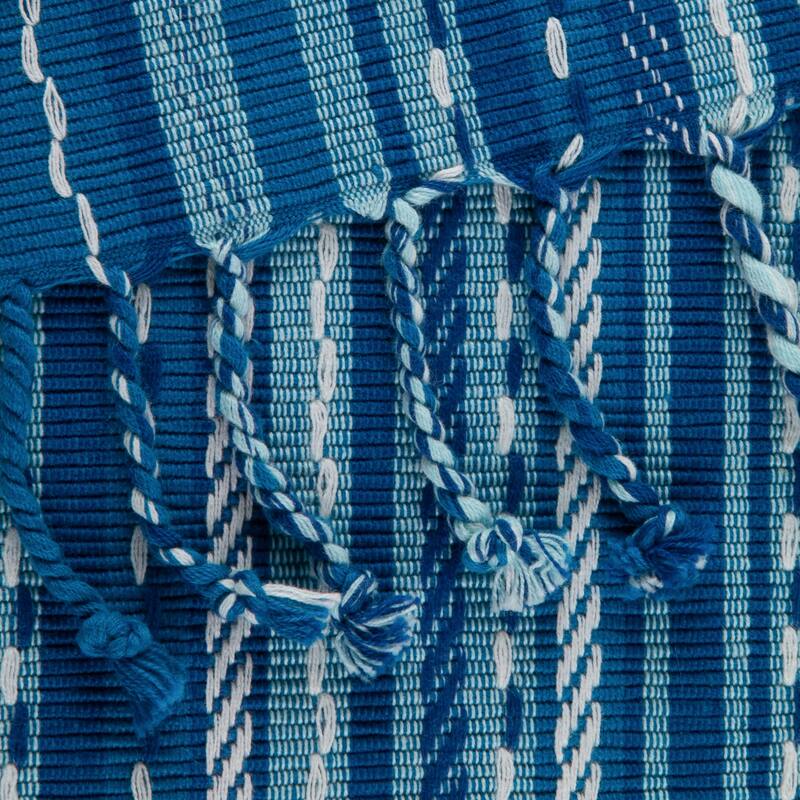 DII Blue Tonal Stripe With Fringe Table Runner