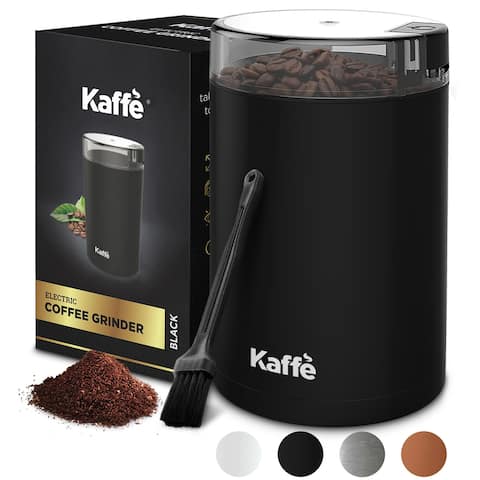 Electric Coffee Grinder by Kaffe, 3oz - On/Off Button. Brush Included