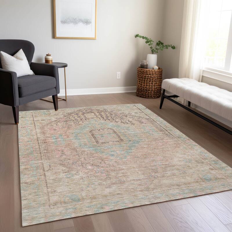 Machine Washable Indoor/ Outdoor Boho Vintage Chantille Rug