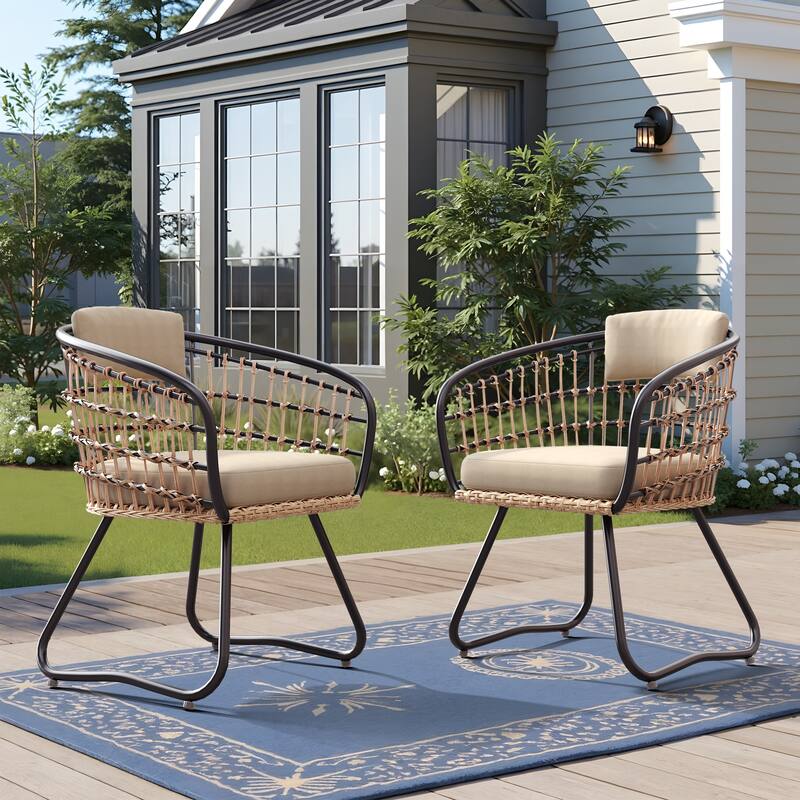 Outdoor Patio Wicker PE Rattan Dining Chairs Set with Seat Back Cushion