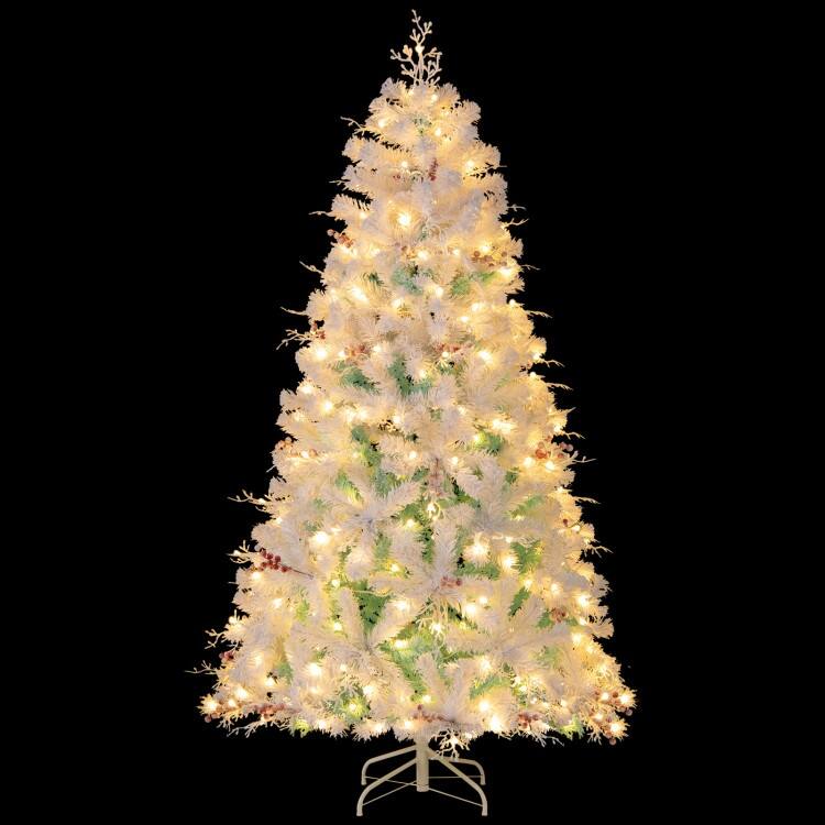 White-Lake Blue PVC PE Pre-Lit Christmas Tree with 250/350 LED Lights and Red Berries