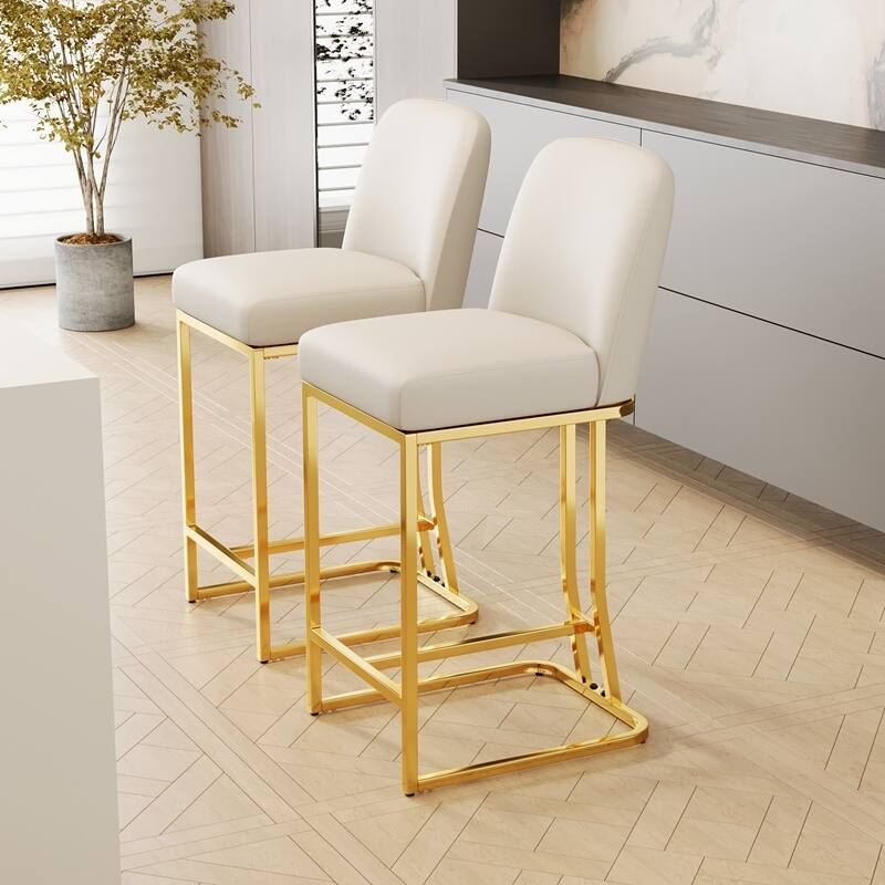 Bar Chairs Set of 2, Cushioned Bar Chairs with Metal Legs and Backrest