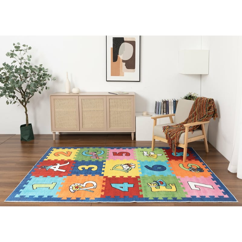Kids Collection Colorful Numbers & Letters Design Playful Rug