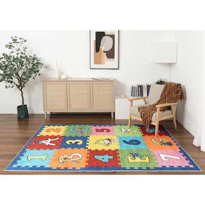 Kids Collection Colorful Numbers & Letters Design Playful Rug