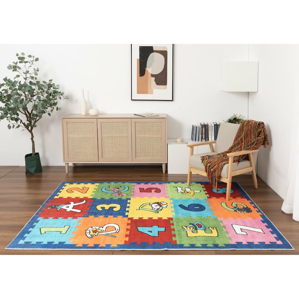 Kids Collection Colorful Numbers & Letters Design Playful Rug