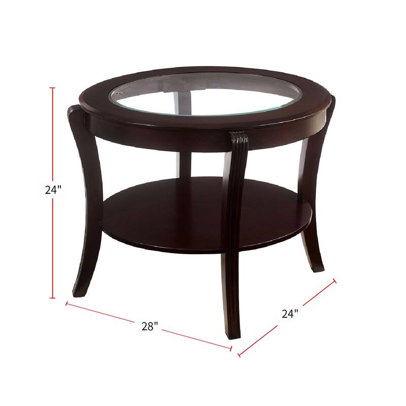 Tempered Glass and Solid Wood End Table in Espresso Finish