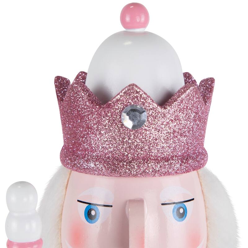 Jeweled and Glittered Nutcracker King Christmas Figure - 15" - Pink and White