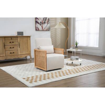 360° Swivel Chair Barrel Chair Hotel Bedroom Linen Lounge Chairs, Beige