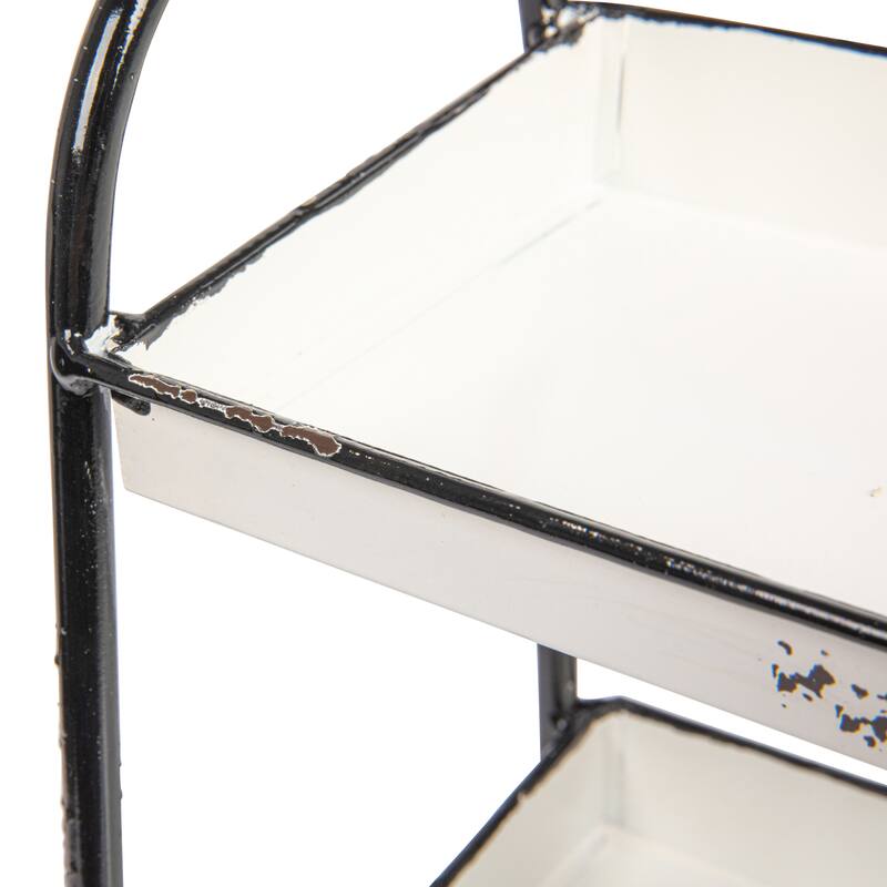 Heavily Distressed White 3-Tier Metal Tray with Black Frame and Rim