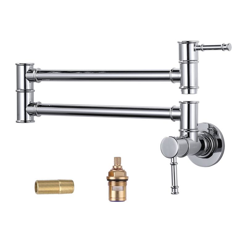 WOWOW 23.5-inch Wall Mount Pot Filler with Double Handle - Polished Chrome