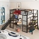 preview thumbnail 3 of 22, Full Size Metl Loft Bed with Open Wardrobe, Slide and Bulit-in Desk, Kids Loft Bedframe with Basketball Hoop and Storage Shelves