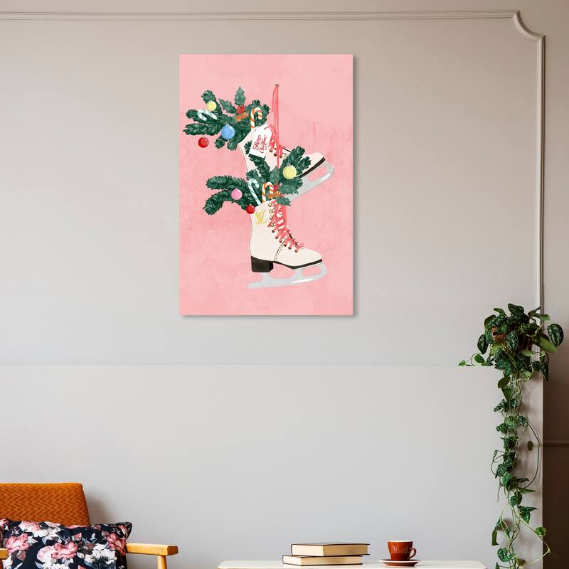 Wynwood Studio Canvas Holiday and Seasonal Sweet Ice Skater Pink Modern & Contemporary Wall Art Canvas Print - 20 x 30