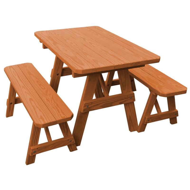 Pine 4' Traditional Picnic Table with 2 Benches - Cedar Stain