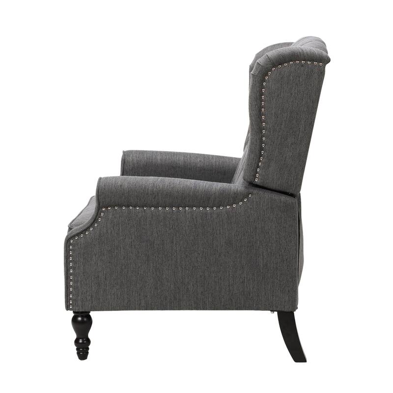 Oversized Wingback Push-Back Recliner with Footrest, Tufted Back, Nailheads