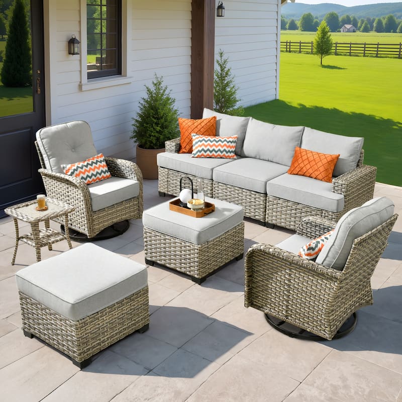 XIZZI 8-piece Outdoor Grey Wicker Furniture Conversation Set - Grey