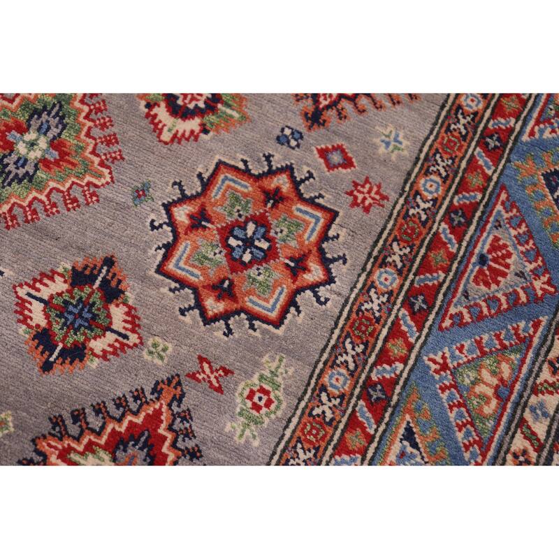 Rustic Kazak Angel Gray/Light Blue Wool Rug - 4'2'' x 6'1''