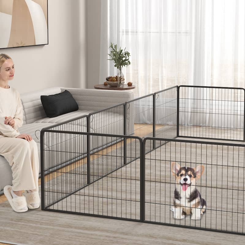 16 Panel Dog Playpen with Lockable Door for Safe Pet Space