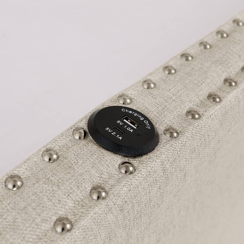 Twin Size Extendable Daybed with Pull-Out Bed, USB Charging Ports, Button Tufted Back & Nailhead Trim