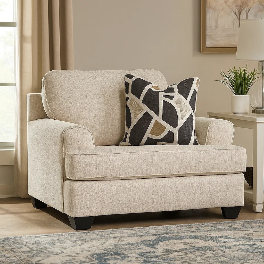 Burgess Accent Chair, Quartz Beige Polyester, 1 Throw Pillow, Black