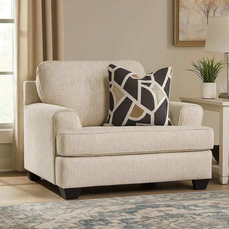 Burgess Accent Chair, Quartz Beige Polyester, 1 Throw Pillow, Black