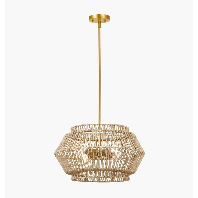 KAWOTI 5-Light Hand-made Pendant Light with Bamboo Drum Shade