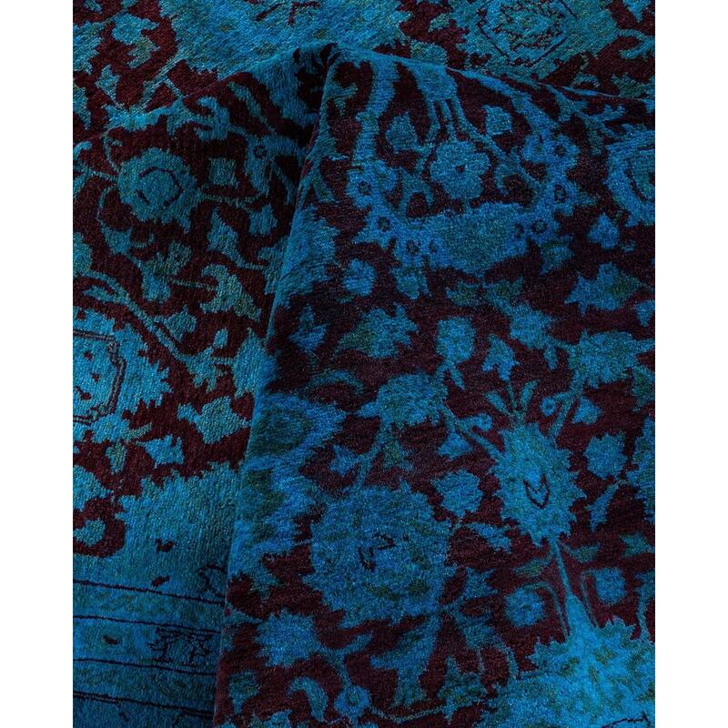 Overton Hand Knotted Wool Vintage Inspired Modern Contemporary Overdyed Blue Area Rug - 8' 4" x 10' 2"